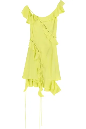 Acne Studios Kleedjes, Dames, Groen, S, Polyester, Vetersluiting Ruche Jurk Polyester