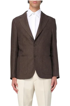 FAY Jassen, Heren, Bruin, XL, Beige Blazer met Revers