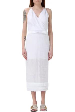 SIMONA CORSELLINI Kleedjes, Dames, Wit, S, Witte Elegante Midi Jurk met Taille-Strik