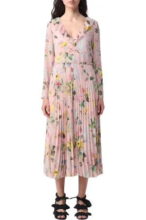 RED Valentino Kleedjes, Dames, Veelkleurig, M, Polyester, Roze Bloemen Midi Jurk