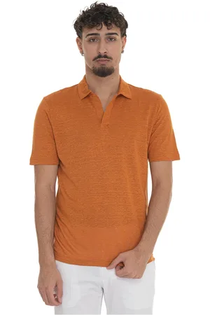 Gran Sasso Tops, Heren, Oranje, 4Xl, Linnen, Lichte Linnen Polo Shirt met Slub
