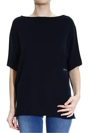 FAY Tops, Dames, Blauw, S, Blauwe Boothals Gebreide Trui