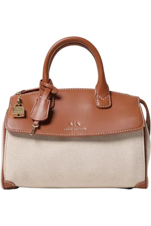 Armani Exchange Tassen, Dames, Bruin, ONE Size, Leer, Leren Satchel Schoudertas