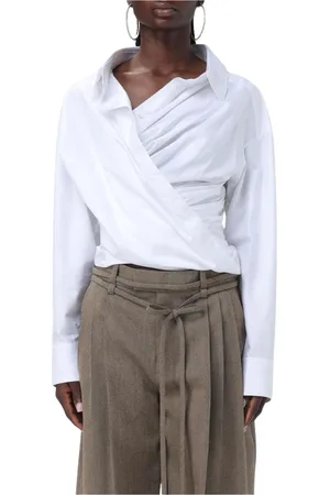 Alexander Wang Blouses & Shirts, Dames, Wit, M, Katoen, Witte Katoenen Gedrapeerde Overhemdblouse
