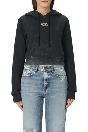 Diesel Sweatshirts & Hoodies, Dames, Zwart, L, Katoen, Zwarte Cropped Hoodie met Relaxte Pasvorm