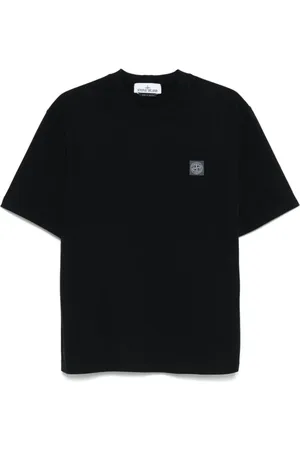 Stone Island Tops, Heren, Zwart, S, Katoen, Compass Patch Katoenen T-Shirt