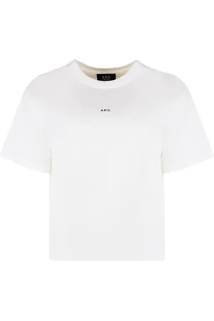 A.P.C. Tops, Dames, Wit, M, Katoen, Geribbelde crew-neck katoenen T-shirt
