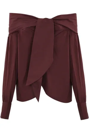 LIVIANA CONTI Blouses & Shirts, Dames, Bruin, M, Katoen, Off-shoulder katoenen blouse