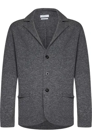 Boglioli Jassen, Heren, Grijs, S, Wol, Grijze gebreide blazer-cardigan Aw 24