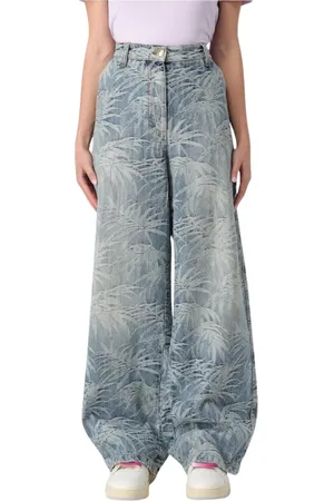 Palm Angels Jeans, Dames, Blauw, W28, Katoen, Wijde Pijp Palmboom Jeans