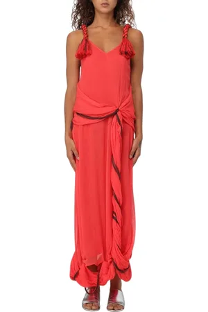 J.W.Anderson Kleedjes, Dames, Rood, S, Chiffon, Rode Tassel Maxi Jurk