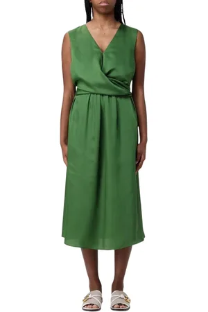 Liu Jo Kleedjes, Dames, Groen, S, Groene Geplooide Midi Jurk
