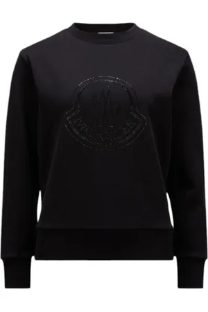 Moncler Sweatshirts & Hoodies, Dames, Zwart, M, Katoen, Crystal Logo Sweatshirt