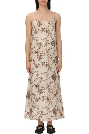UMA WANG Kleedjes, Dames, Wit, L, Bloemenprint Maxi Jurk