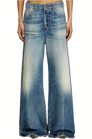 Diesel Jeans, Dames, Blauw, W28, Katoen, Wide Leg Distressed Jeans