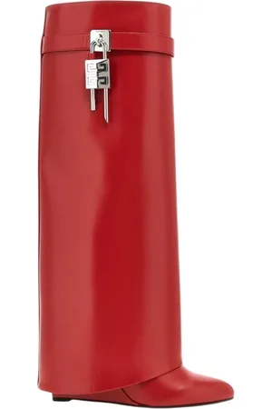 Givenchy Schoenen, Dames, Rood, 37 1/2 EU, Rode Leren Enkellaarzen met Blokhak