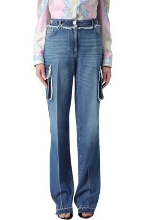VERSACE Jeans, Dames, Blauw, W28, Katoen, Cargo Zakken Wide Leg Jeans