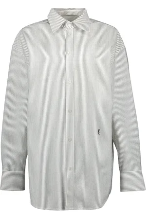 Saint Laurent Blouses & Shirts, Dames, Grijs, M, Katoen, Gestreepte Cassandre Shirt