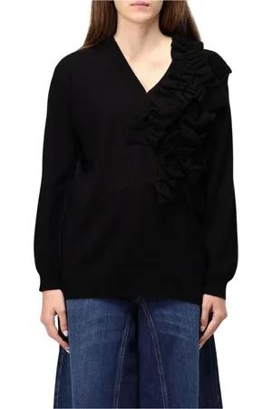 Twin-Set Truien, Dames, Zwart, S, Wol, Grijze Merino Wol Ruffled Sweater