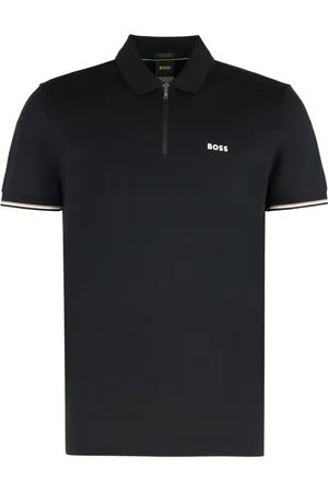 HUGO BOSS Tops, Heren, Zwart, S, Katoen, Katoenen Polo Shirt Geribde Randen Regular Fit
