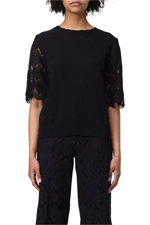 Twin-Set Truien, Dames, Zwart, L, Beige Lace Sleeve Gebreide Top