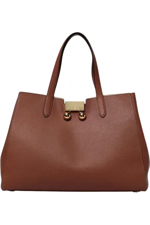 Marni Tassen, Dames, Bruin, ONE Size, Leer, Stijlvolle Kersen Tote Tas met Rits