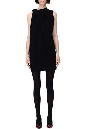Alexander McQueen Kleedjes, Dames, Zwart, L, Leer, Elegante Zwarte Gedrapeerde Mini Jurk