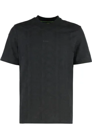 HUGO BOSS Tops, Heren, Zwart, S, Katoen, Geribbelde ronde hals katoenen T-shirt