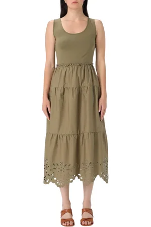 Liu Jo Kleedjes, Dames, Groen, L, Groene Geplooide Midi Jurk