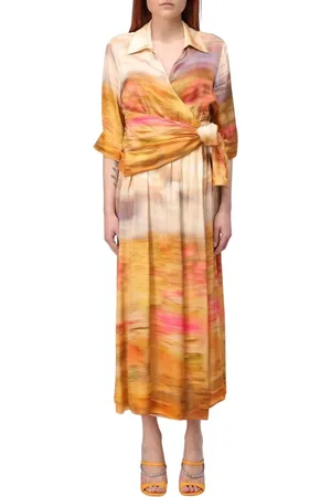 Pinko Kleedjes, Dames, , XS, Waterverf Print Midi Wikkeljurk