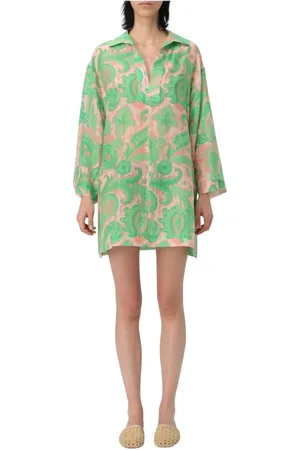 Etro Kleedjes, Dames, Veelkleurig, S, Linnen, Roze Paisley Mini Jurk Relaxte Pasvorm
