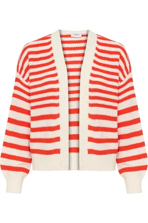 Saint Tropez Truien, Dames, Rood, S, Katoen, Gestreepte Open Cardigan Flame Scarlet