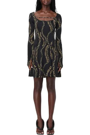 VERSACE Kleedjes, Dames, Zwart, S, Zwarte Chain Print Mini Jurk
