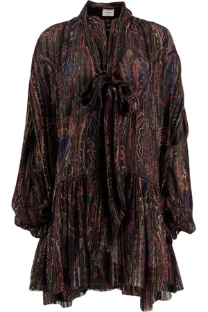 Saint Laurent Kleedjes, Dames, Veelkleurig, M, Lavallière Zijde Lurex Jurk Lente-Zomer 2025