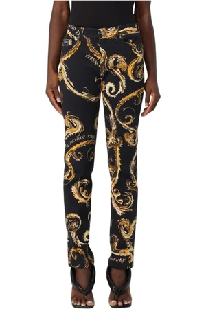 VERSACE Jeans, Dames, Zwart, W32, Katoen, Barok Print Slim Jeans