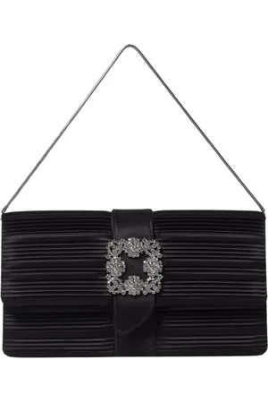 Manolo Blahnik Tassen, Dames, Zwart, ONE Size, Satijn, Zwarte Juwelen Clutch Tas