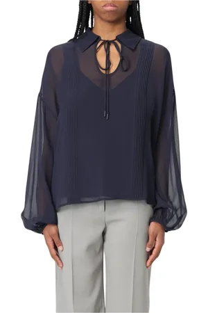 Max Mara Blouses & Shirts, Dames, Blauw, XS, Elegante Zijden V-hals Blouse