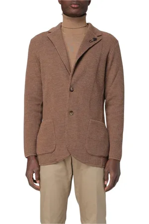 LARDINI Jassen, Heren, Bruin, S, Katoen, Beige Waffle Knit Blazer Jacket