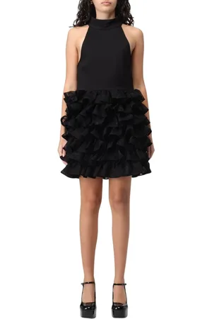 ROTATE Kleedjes, Dames, Zwart, S, Polyester, Elegante Ruche Mini Jurk