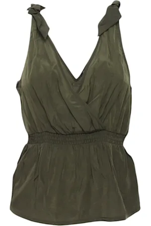 Liu Jo Tops, Dames, Groen, S, Polyester, Mouwloze Polyester Top met V-hals