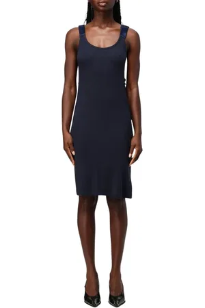 Helmut Lang Kleedjes, Dames, Blauw, XS, Blauwe Geribbelde Gebreide Midi Jurk
