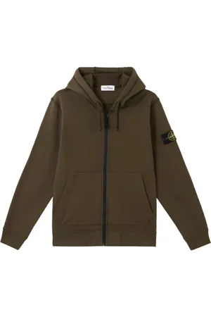 Stone Island Sweatshirts & Hoodies, Heren, Groen, XL, Katoen, Groene Katoenen Fleece Hoodie met Rits