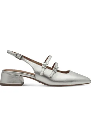 Tamaris Schoenen, Dames, Grijs, 36 EU, Leer, Elegante Grijze Slingbacks met Blokhak