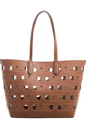 Michael Kors Tassen, Dames, Bruin, ONE Size, Leer, Bruine leren tote bag met grafisch patroon