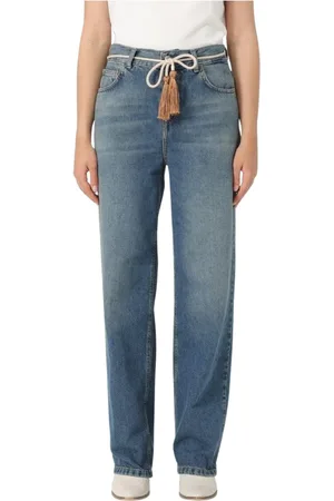 Liu Jo Jeans, Dames, Blauw, W28, Katoen, Stijlvolle Wide Leg Jeans met Touw Riem