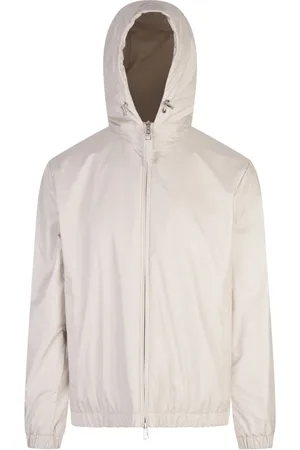 Moncler Jassen, Heren, Wit, L, Leer, Witte Winterjas Leer Logo Capuchon