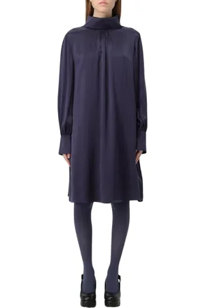Aspesi Kleedjes, Dames, Blauw, S, Blauwe A-lijn Mini Jurk Mock Hals