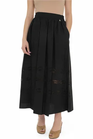 Liu Jo Rokken, Dames, Zwart, M, Katoen, Elastische Taille Kant Katoenen Rok