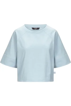 K-Way Tops, Dames, Blauw, L, Katoen, Veelzijdig boothals kimono mouw t-shirt