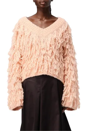 GENNY Truien, Dames, Roze, S, Roze Fringe Gebreide Trui